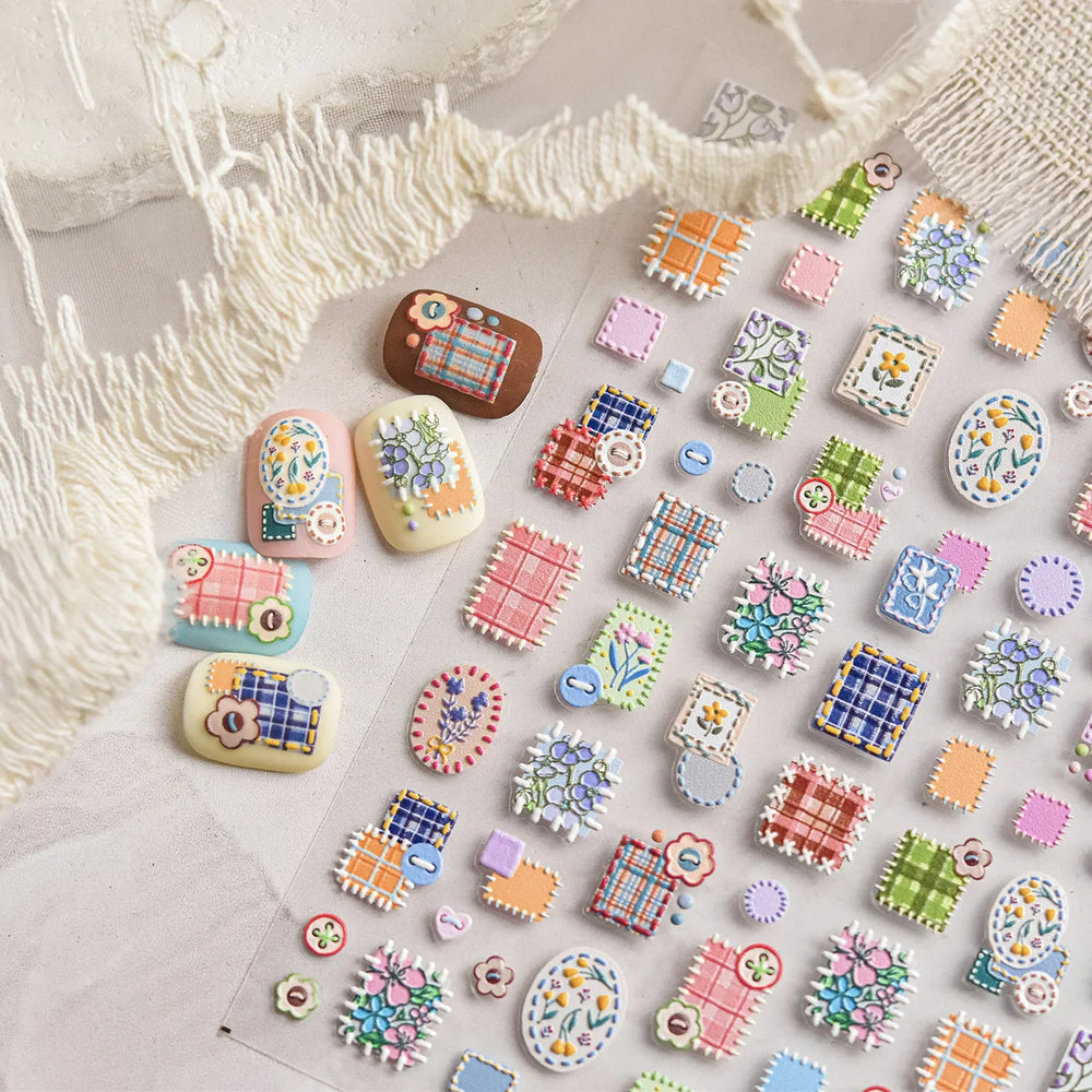 Button Rag Floral Print Flower Small Sticker Cloth Morning Glory Figure Pattern Thread Adhesive Nail Art Stickers Manicure Decal (ONLINE ORDER ONLY)