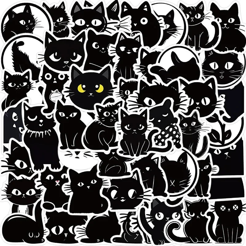 10/30/50PCS Kawaii Black Cat PVC Sticker Aesthetic Children's Decoration Scrapbooking for Kids Korean Stationery School Supplies (ONLINE ORDER ONLY)
