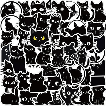 10/30/50PCS Kawaii Black Cat PVC Sticker Aesthetic Children's Decoration Scrapbooking for Kids Korean Stationery School Supplies (ONLINE ORDER ONLY)