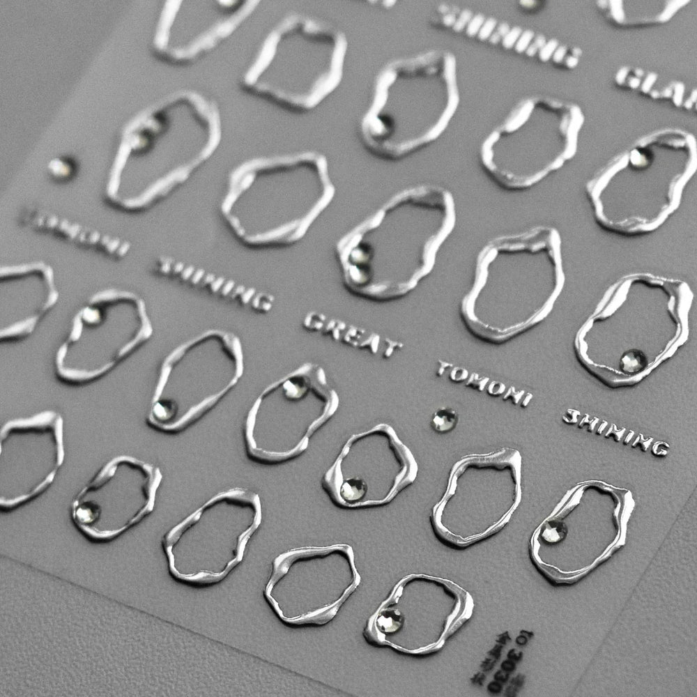 Gold Silver Line Irregular Shape Shiny Rhinestone 5D Bronzing Soft Relief Self Adhesive Nail Art Stickers Nail Decoration Decals (ONLINE ORDER ONLY)