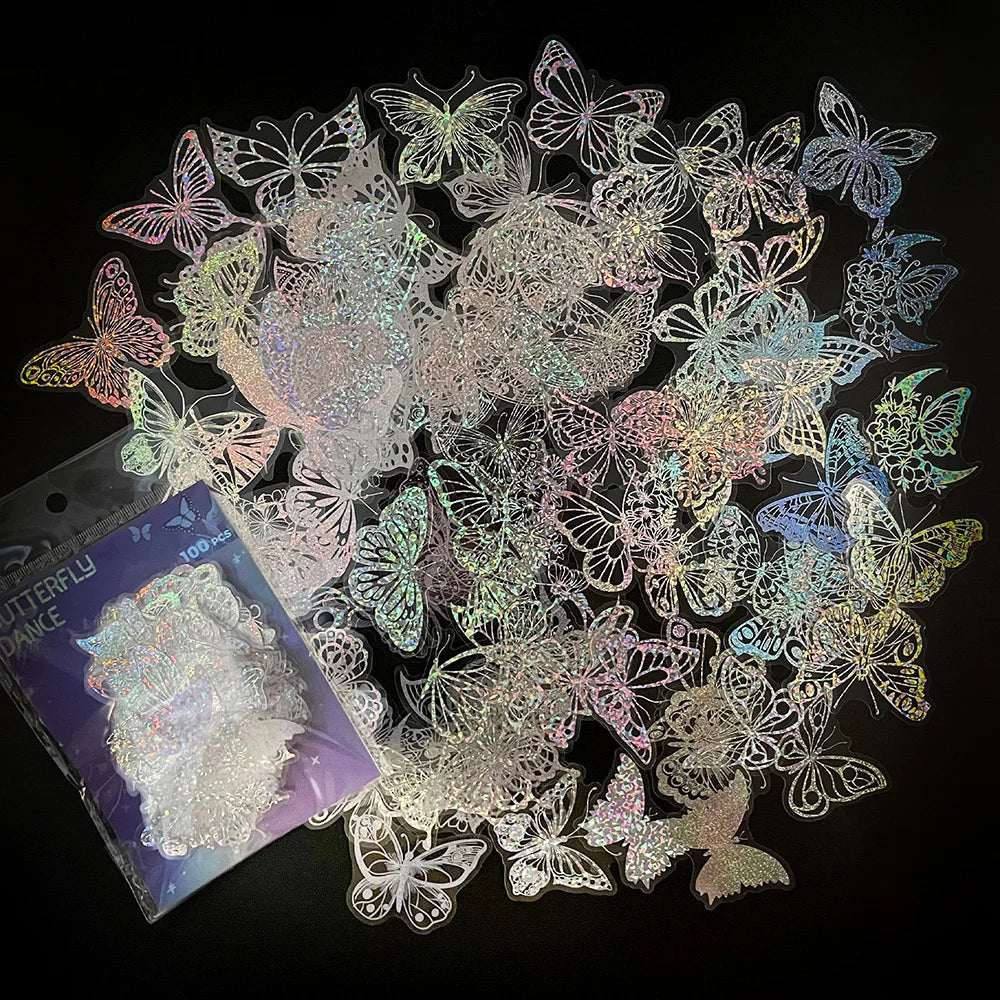 10/30/50/100pcs Cool Holographic Laser Butterfly Stickers Aesthetic Decals Laptop Suitcase Fridge Phone Graffiti Sticker Kid Toy (ONLINE ORDER ONLY)