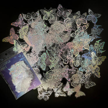 10/30/50/100pcs Cool Holographic Laser Butterfly Stickers Aesthetic Decals Laptop Suitcase Fridge Phone Graffiti Sticker Kid Toy (ONLINE ORDER ONLY)
