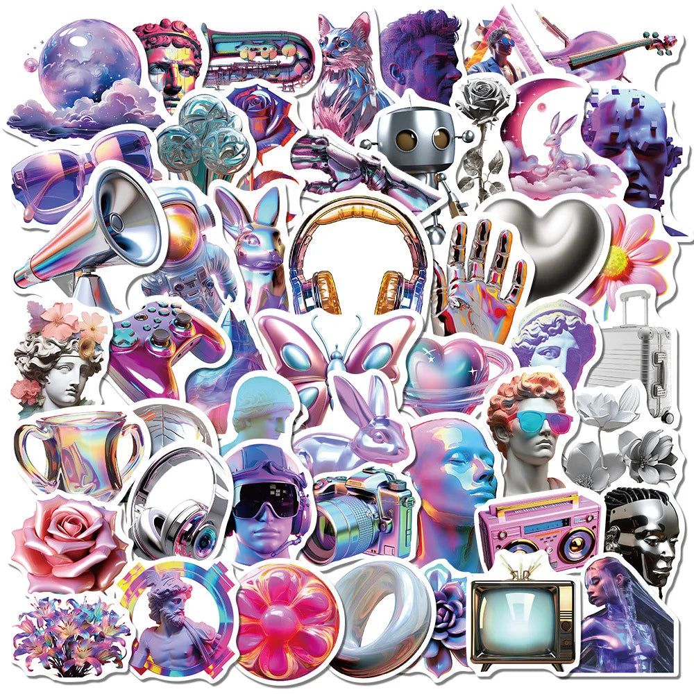 10/30/50PCS Cartoon 3D Steam Wave Laser Graffiti Stickers DIY Waterproof Phone Motorcycle Laptop Suitcase Bike DIY Toys Decals (ONLINE ORDER ONLY)