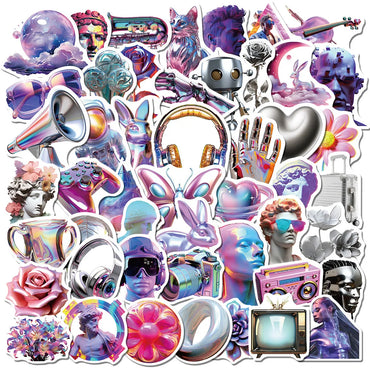 10/30/50PCS Cartoon 3D Steam Wave Laser Graffiti Stickers DIY Waterproof Phone Motorcycle Laptop Suitcase Bike DIY Toys Decals (ONLINE ORDER ONLY)