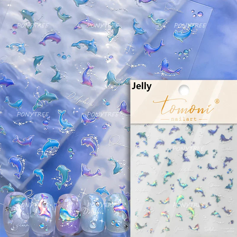 Mermaid Girl Conch Starfish Shell Bowknot Fish Scale Purple Ribbon Water Bubbles Chic Adhesive Nail Art Sticker Manicure Decals (ONLINE ORDER ONLY)