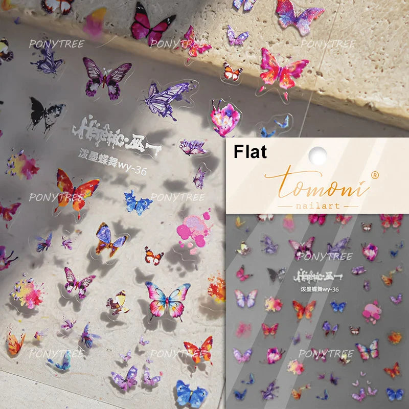 Yellow Butterfly Rose Flower Lace Gradual Wing Charming Romantic Jelly Camellia Self Adhesive Nail Art Stickers Manicure Decals (Online Order Only)