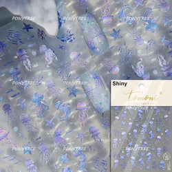 Hot Stamping Laser Shell Conch Starfish Pearl Whale Coral Dolphin Summer Beach Sea Wave Jellyfish Bubble Nail Art Stickers Decal (ONLINE ORDER ONLY)