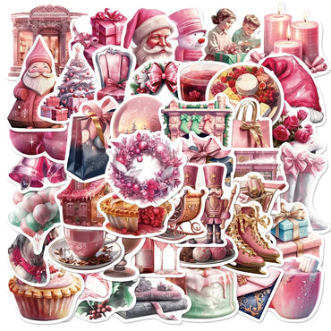 10/50pcs Kawaii Pink New Year Merry Christmas Stickers Deer Santa Claus Children Gift Decals DIY for Skateboard Luggage Suitcase (ONLINE ORDER ONLY)