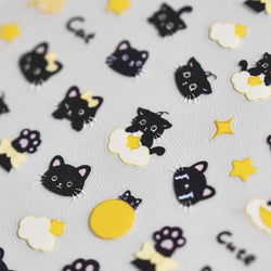 Cartoon Black Kitten Cute Cat Star Moon Bowknot Cat's Paw Flaky Cloud Self Adhesive Nail Art Decoration Stickers Manicure Decals (ONLINE ORDER ONLY)