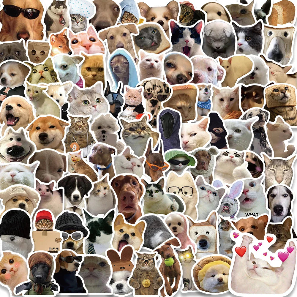 50PCS Cute Cat Dog Stickers Funny Meme Pet Decals Laptop Phone Luggage Bottle Car Scrapbook (ONLINE ORDER ONLY)