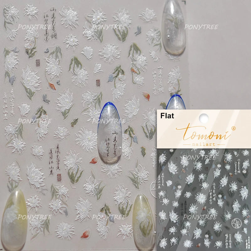 Pure White Lily Petals Flower Butterfly Branch Leaves Line Minimalist Self Adhesive Nail Art Decorations Sticker Manicure Decals (ONLINE ORDER ONLY)