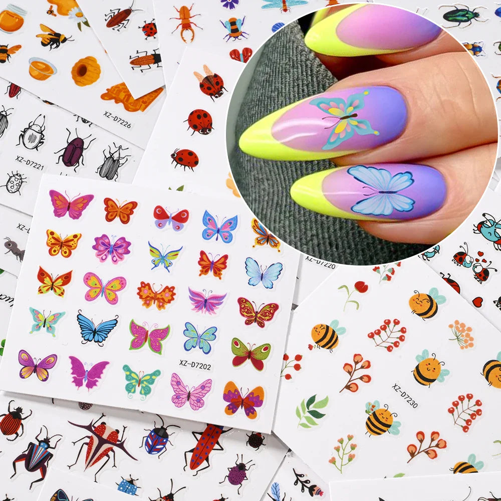 30pcs/Set Y2K 3D Cute Insect Nail Stickers Chic Dragonfly Spider Insect Butterfly Design Sliders Ladybug Beetle Manicure Decals* (Online Order Only)