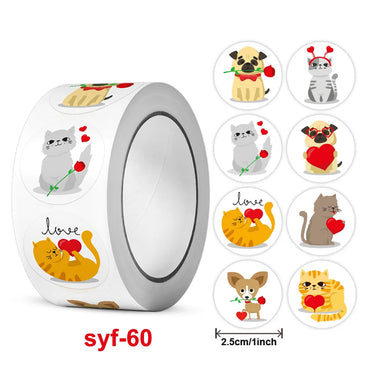 100-500 Pcs 1inch Animal Pet Cat Dog Stickers Roll for Envelope Praise Reward Student Label Stationery Seal Lable Child Toy Gift (Online Order Only)