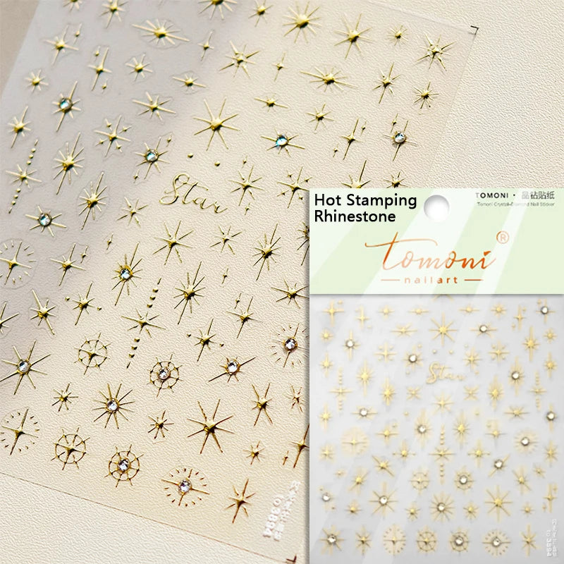 Gold Silver Star Laser Pink Colorful Glitter Starlight Sparkle Rhinestones Relief Nail Art Decorations Stickers Manicure Decals (ONLINE ORDER ONLY)