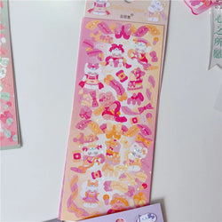 6/8pcs Kawaii Ribbon Rabbit Decorative Sticker Set Girls Scrapbooking Idol Card DIY Diary Album Collage Material Korean Stickers (ONLINE ORDER ONLY)