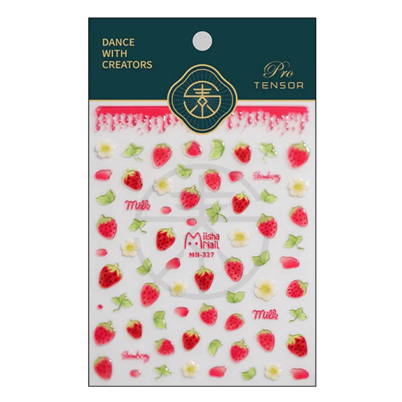 Cute Fresh Fruit Lovely Red Strawberry Grape Cherry Peach 3D Jelly Design Dopamine Self Adhesive Nail Art Sticker Manicure Decal (Online Order Only)
