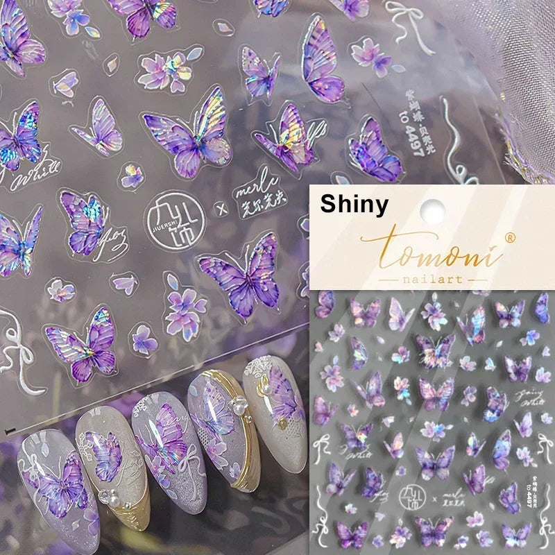 Butterfly Rose Laser Jelly Hot Stamping Lace Letter Flower Love Heart Bowknot 5D Self Adhesive Nail Art Stickers Manicure Decals (ONLINE ORDER ONLY)