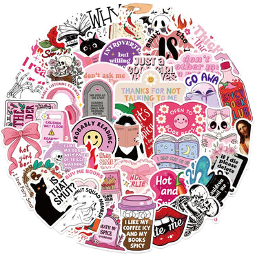 10/50pcs Pink Smutty Dark Romance Bookish Spice Reader Girl Cartoon Sticker Aesthetic Car Kindle Ipad Phone Laptop Diary Sticker (Online Order Only)