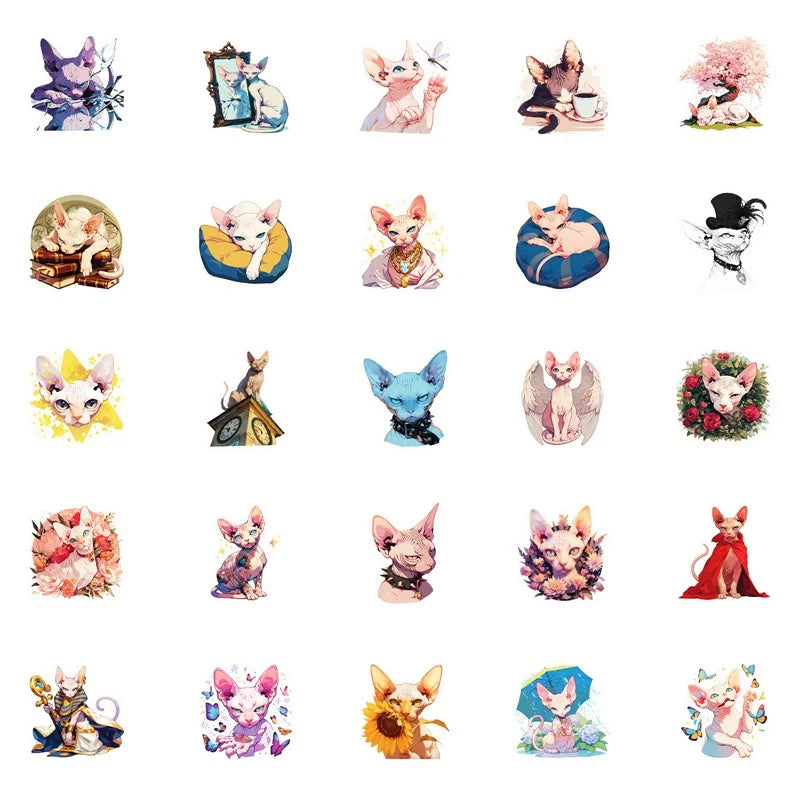 10/30/50PCS Cartoon Cat Flower Sticky PVC Sticker Aesthetic DIY Decoration Scrapbooking Hand Accounting Supplies for Kids (Online Order Only)