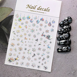 3D Gold Glitter Snowflake Nail Sticker Winter Reflective Elk Star Balloon Christmas Tree Foil Xmas New Year Decal Tips Decoratio (ONLINE ORDER ONLY)