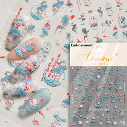 Pink Lotus Flower Red Gold Koi Carp Fish Tail Fancy Carp Self Adhesive Nail Art Decorations Stickers Manicure Decals Wholesale (ONLINE ORDER ONLY)