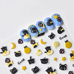 Cartoon Black Kitten Cute Cat Star Moon Bowknot Cat's Paw Flaky Cloud Self Adhesive Nail Art Decoration Stickers Manicure Decals (ONLINE ORDER ONLY)