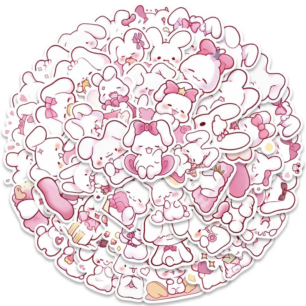 50pcs Cute Cartoon Pink Rabbits Stickers Pack For Skateboard Luggage Laptop Guitar Waterproof Graffiti Bicycle Phone Decals (ONLINE ORDER ONLY)