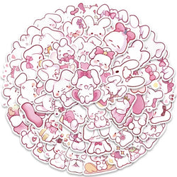 50pcs Cute Cartoon Pink Rabbits Stickers Pack For Skateboard Luggage Laptop Guitar Waterproof Graffiti Bicycle Phone Decals (ONLINE ORDER ONLY)