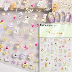 Charming Cherry's Cake Cute Bowknot Pink Blue Bear Flower Bouquet Strawberry Adhesive Nail Art Sticker Rhinestone Manicure Decal (Online Order Only)