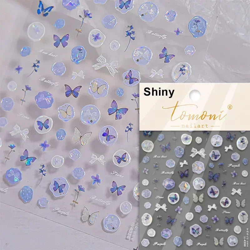 Butterfly Rose Laser Jelly Hot Stamping Lace Letter Flower Love Heart Bowknot 5D Self Adhesive Nail Art Stickers Manicure Decals (ONLINE ORDER ONLY)