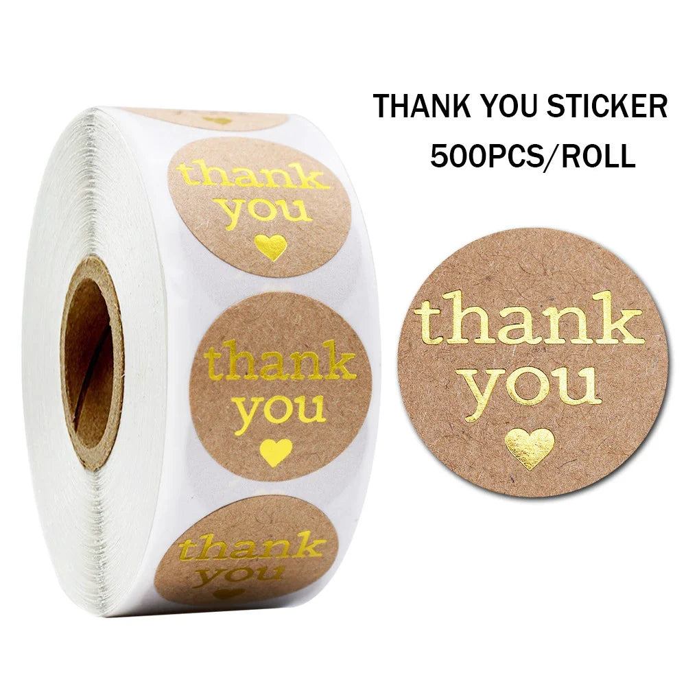500pcs/roll Round Brown labels Thank You Kraft Stickers 1 inch Wedding Pretty Gift Envelope Sealing Label Stickers Stationery (ONLINE ORDER ONLY)