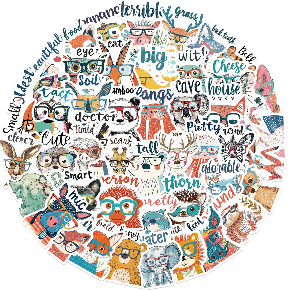 50PCS Cute Cartoon Animal Interjections Stickers DIY Phone Guitar Laptop Notebook Suitcase Cup Waterproof Sticker Kids Toy (ONLINE ORDER ONLY)