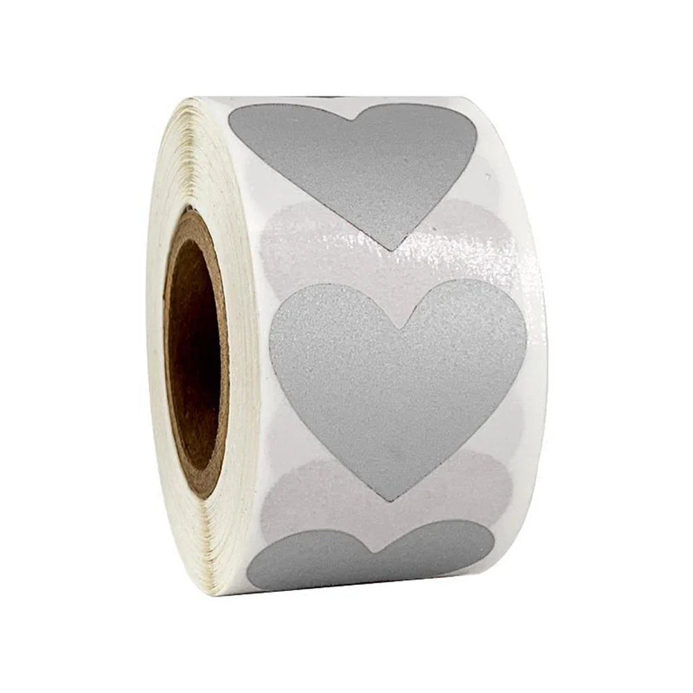 300pcs/roll Exquisite Silver Shiny Dot Heart Shaped Stickers Seal Labels for Gift Package Glitter Card Handmade Decoration (ONLINE ORDER ONLY)