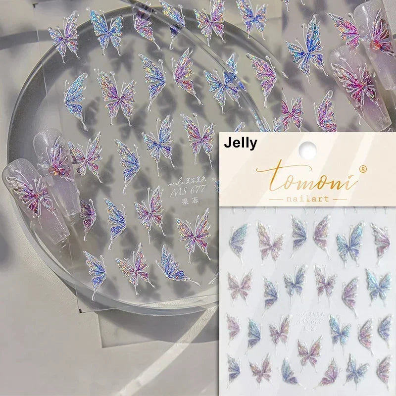 Butterfly Rose Laser Jelly Hot Stamping Lace Letter Flower Love Heart Bowknot 5D Self Adhesive Nail Art Stickers Manicure Decals (ONLINE ORDER ONLY)