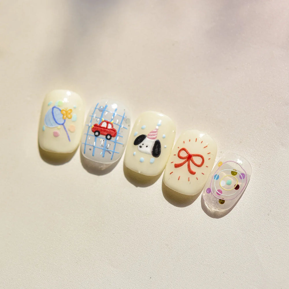 Graffiti Lines Apple Dog Car Bowknot Love Heart Flower Capture Net Grid Butterfly Rain Adhesive Nail Art Sticker Manicure Decals (ONLINE ORDER ONLY)
