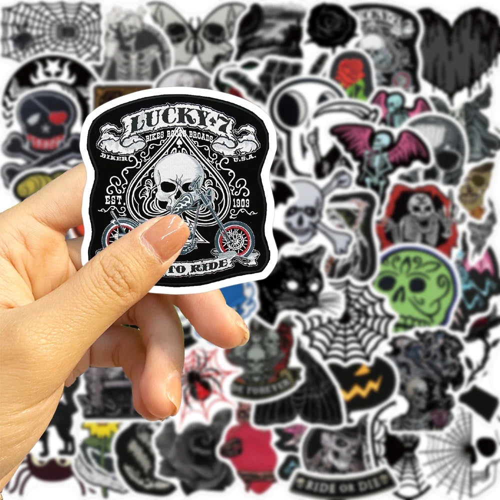 60PCS Dark Skull Spider Web Graffiti Sticker Cartoon Creative Sticker For Guitar Computer Car Waterproof Children Kids Sticker (ONLINE ORDER ONLY)