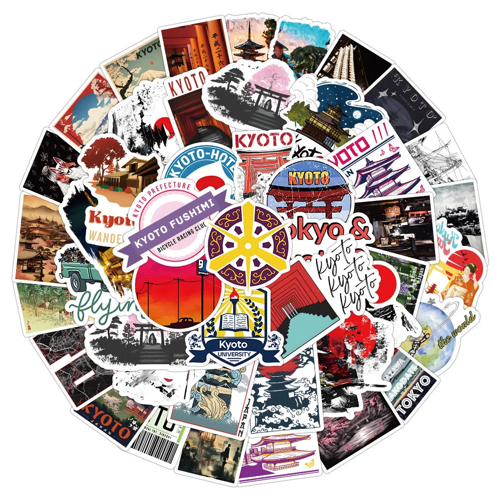 10/30/50PCS Kyoto Landscape Stickers Japanese Style Cartoon  Aesthetic Decals Decoration For Skateboard Fridge Phone Laptop Toys (ONLINE ORDER ONLY)