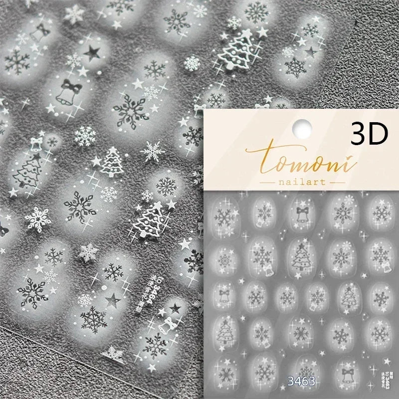 Bronzing Jelly Laser Snowflake Christmas Hot 5D Soft Embossed Relief Self Adhesive Nail Art Decoration Sticker 3D Manicure Decal (ONLINE ORDER ONLY)