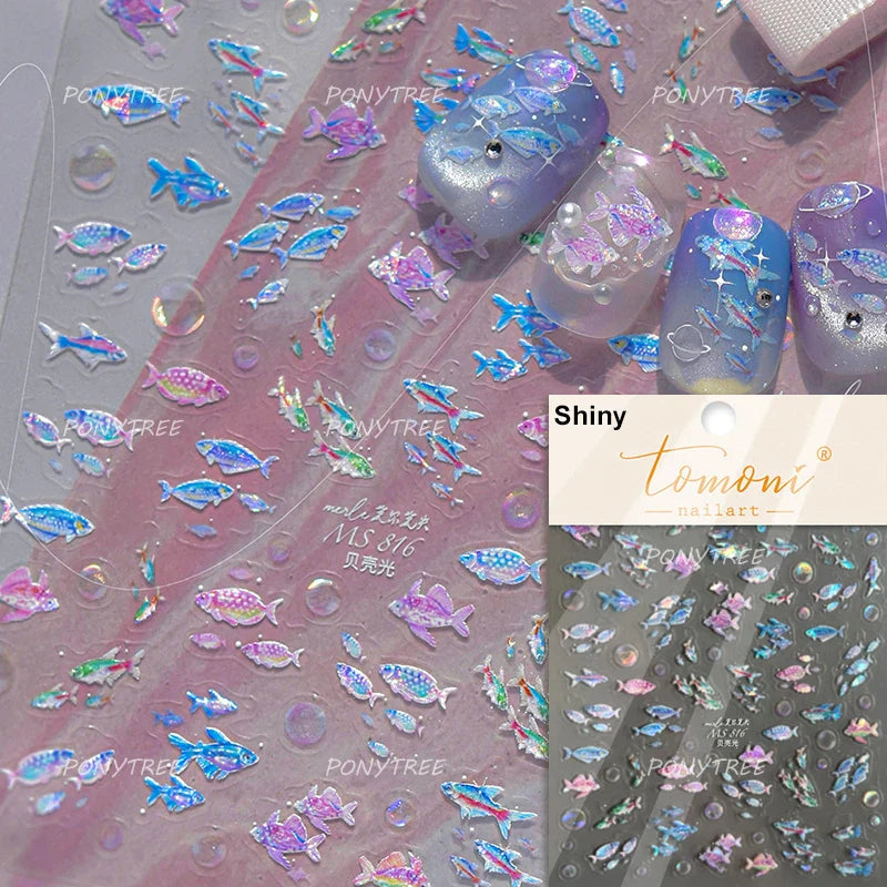 Ray Fish Shell  Conch Water Bubbles Octopus Starfish Mermaid Jellyfish Otter Dolphin Nail Art Decorations Sticker Manicure Decal (ONLINE ORDER ONLY)