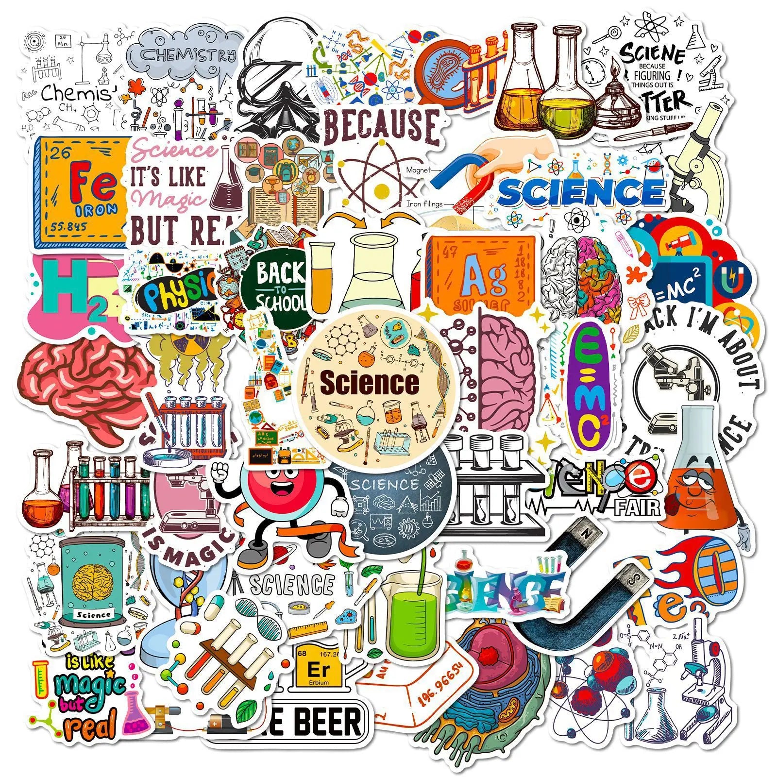 50pcs Science Lab Graffiti Stickers for Helmet, Wall, Desktop Decoration (Online Order Only)