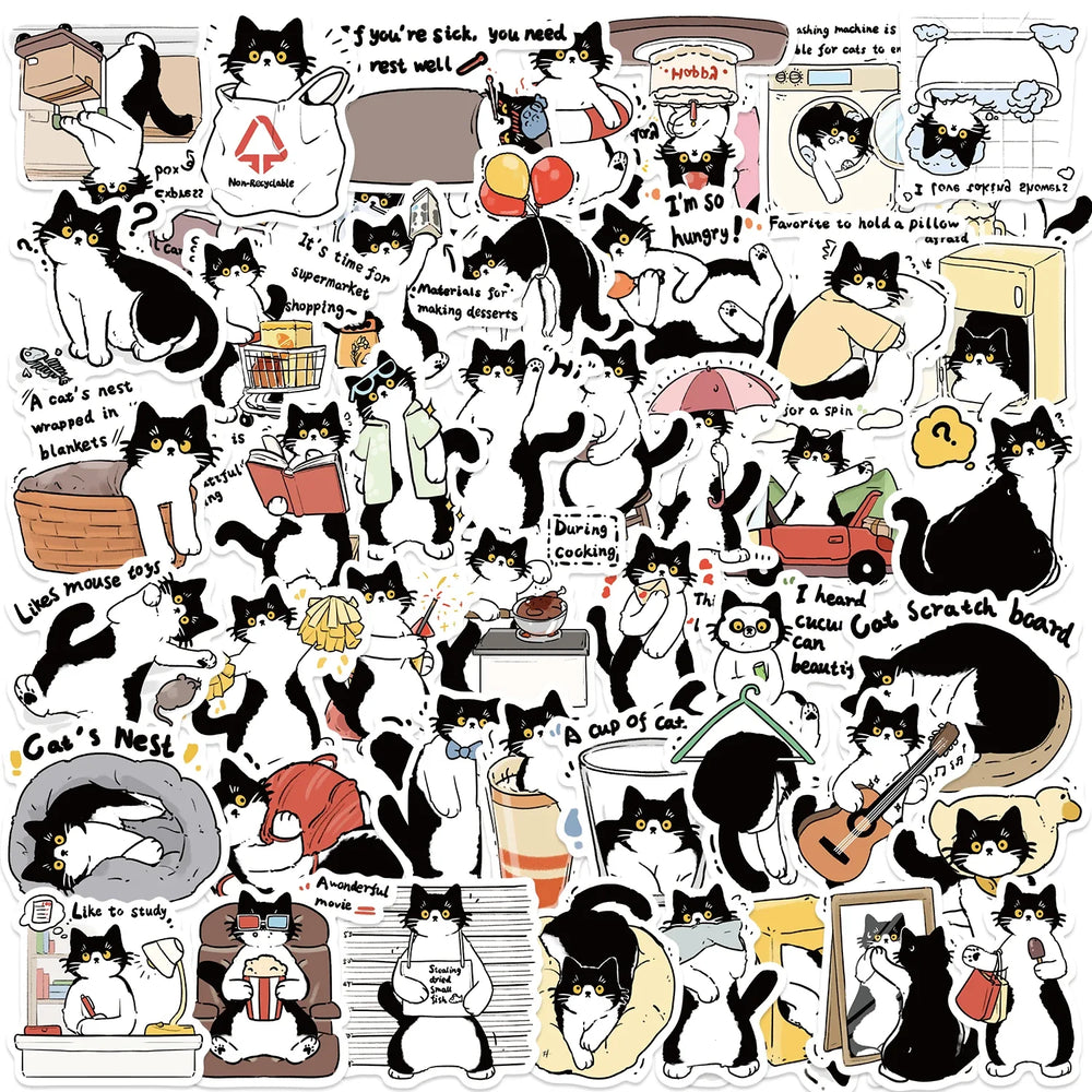 50PCS Cute Cow Cat Stickers Vinyl Waterproof Funny Cats Decals for Water Bottle Laptop Skateboard Scrapbook Luggage Kids Toys (ONLINE ORDER ONLY)