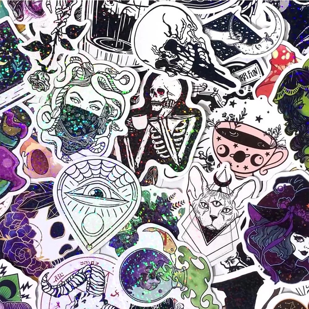 10/30/50/100PCS Holographic Laser Horror Gothic Witch Stickers Waterproof Decals Skateboard Laptop Motorcycle Car Cool Sticker (ONLINE ORDER ONLY)