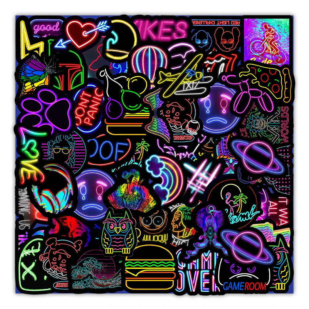 Neon Graffiti Stickers Waterproof Cartoon Decals for Laptop Luggage Motorcycle Kids (ONLINE ORDER ONLY)