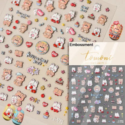 Charming Cherry's Cake Cute Bowknot Pink Blue Bear Flower Bouquet Strawberry Adhesive Nail Art Sticker Rhinestone Manicure Decal (Online Order Only)