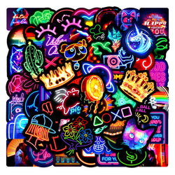 10/30/50PCS Neon Light Sticker Graffiti Sticker Scrapbook Notebook Car Guitar Wall Sticker Motorcycle Cute Cartoon Decoration (ONLINE ORDER ONLY)