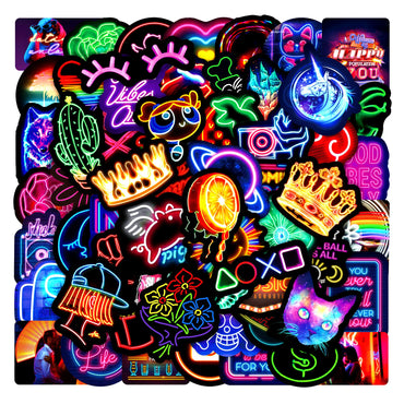 10/30/50PCS Neon Light Sticker Graffiti Sticker Scrapbook Notebook Car Guitar Wall Sticker Motorcycle Cute Cartoon Decoration (ONLINE ORDER ONLY)