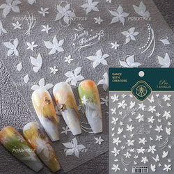 Pure White Lily Petals Flower Butterfly Branch Leaves Line Minimalist Self Adhesive Nail Art Decorations Sticker Manicure Decals (ONLINE ORDER ONLY)