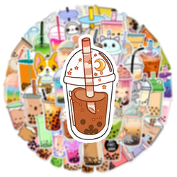 10/50Pcs Pearl Milk Tea Drink Cup Graffiti Stickers for DIY Scrapbook Suitcase Water Bottle Phone Laptop Guitar Kids Toy (ONLINE ORDER ONLY)