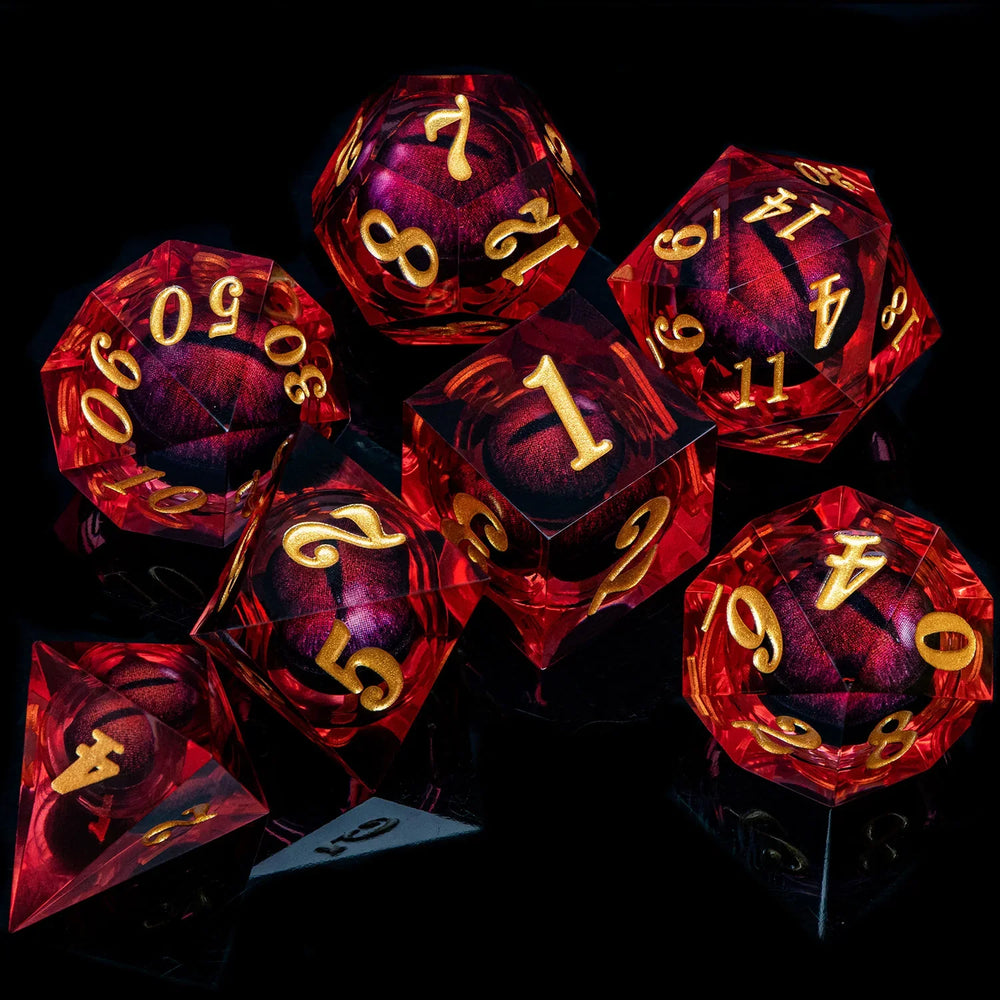 7 Piece Handcrafted Sharp Edged Dice Set With Liquid Core Eyeball (Online Order Only)