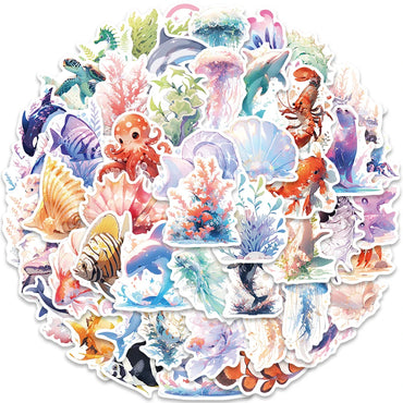 50pcs Cute Cartoon Marine Organism Stickers Vinyl Laptop Water Bottle Decals Luggage Guitar Skateboard Waterproof Graffiti (ONLINE ORDER ONLY)